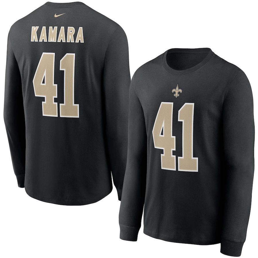 New Orleans Saints #41 Alvin Kamara Nike Player Name & Number Long Sleeve T-Shirt Black