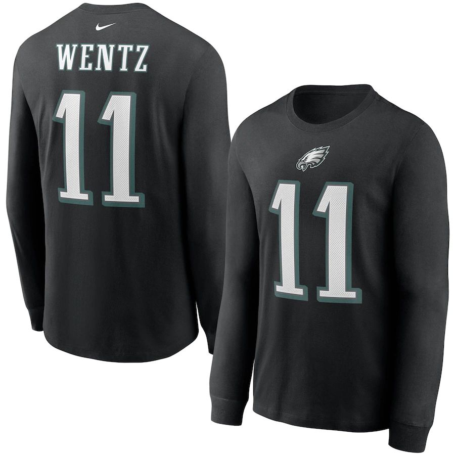 Philadelphia Eagles #11 Carson Wentz Nike Player Name & Number Long Sleeve T-Shirt Black