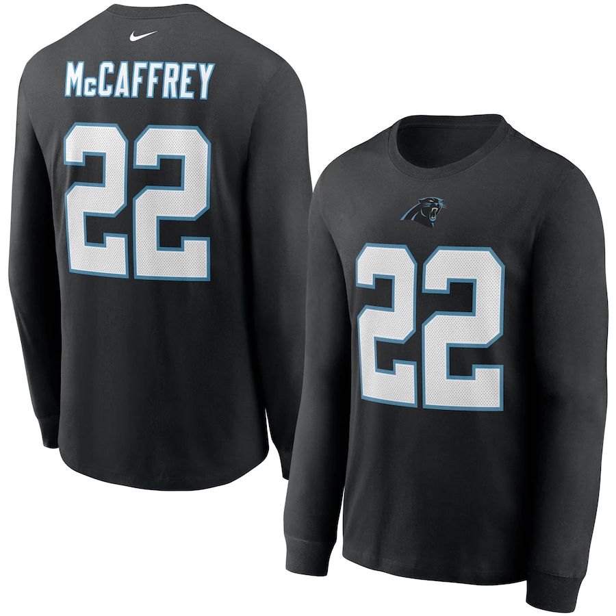 Carolina Panthers #22 Christian McCaffrey Nike Player Name & Number Long Sleeve T-Shirt Black