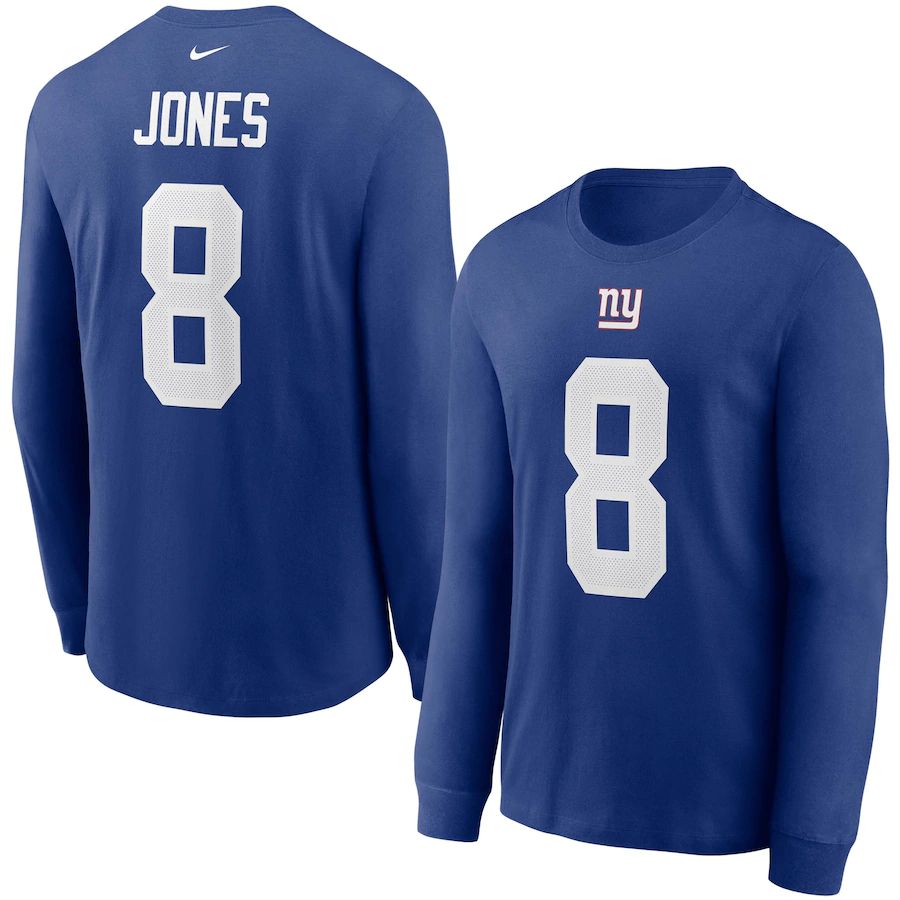 New York Giants #8 Daniel Jones Nike Player Name & Number Long Sleeve T-Shirt Royal