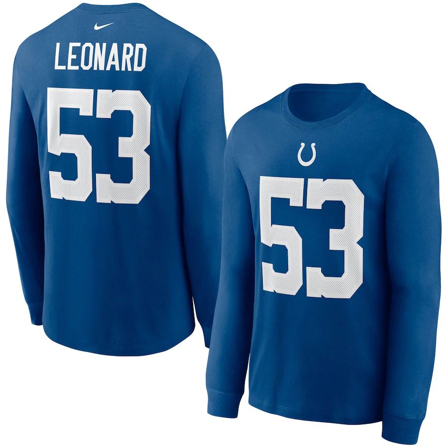 Indianapolis Colts #53 Darius Leonard Nike Player Name & Number Long Sleeve T-Shirt Royal