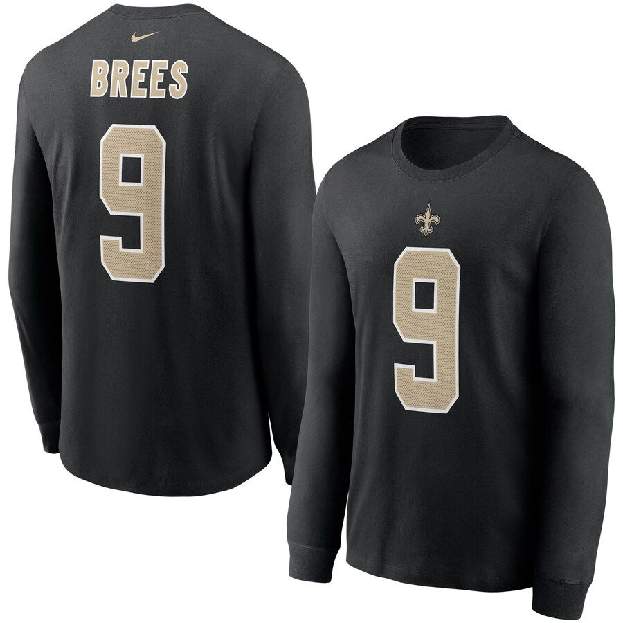 New Orleans Saints #9 Drew Brees Nike Player Name & Number Long Sleeve T-Shirt Black