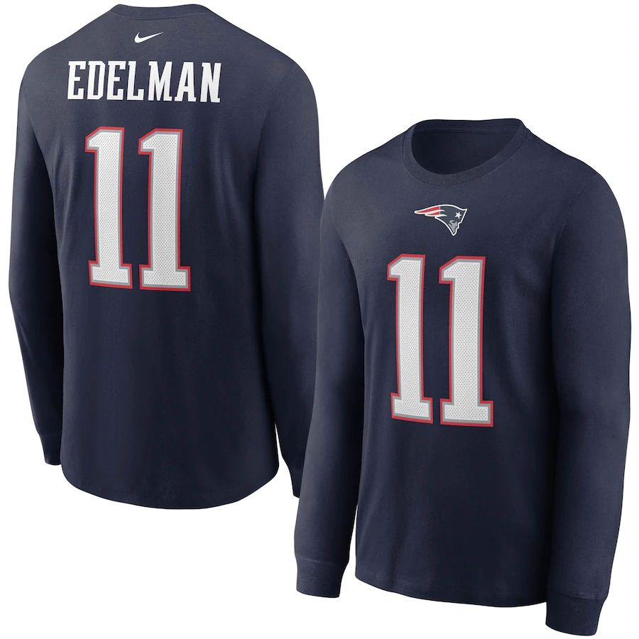 New England Patriots #11 Julian Edelman Nike Player Name & Number Long Sleeve T-Shirt Navy