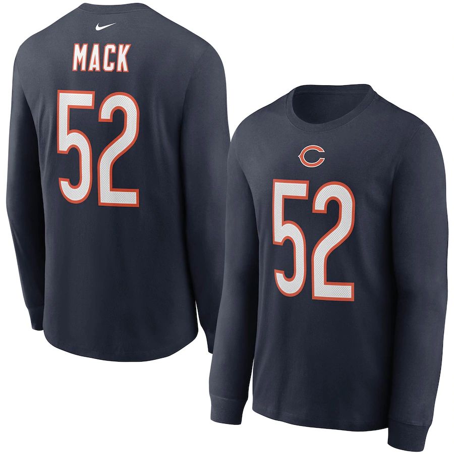 Chicago Bears #52 Khalil Mack Nike Player Name & Number Long Sleeve T-Shirt Navy