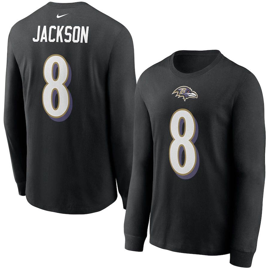 Baltimore Ravens #8 Lamar Jackson Nike Player Name & Number Long Sleeve T-Shirt Black