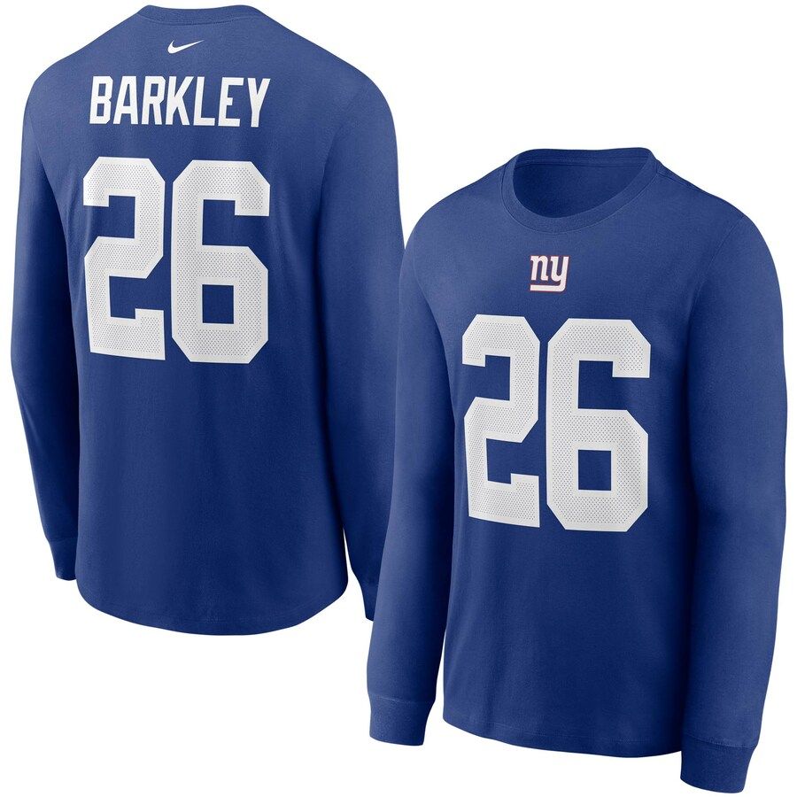 New York Giants #26 Saquon Barkley Nike Player Name & Number Long Sleeve T-Shirt Royal