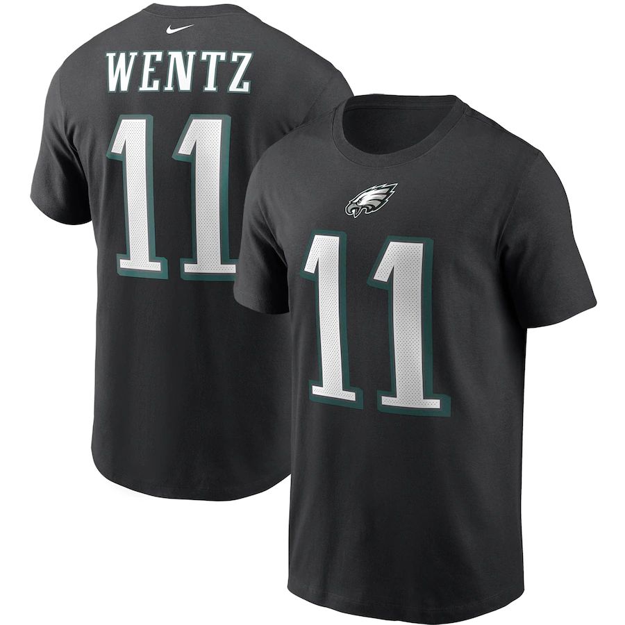 Philadelphia Eagles #11 Carson Wentz Nike Team Player Name & Number T-Shirt Black