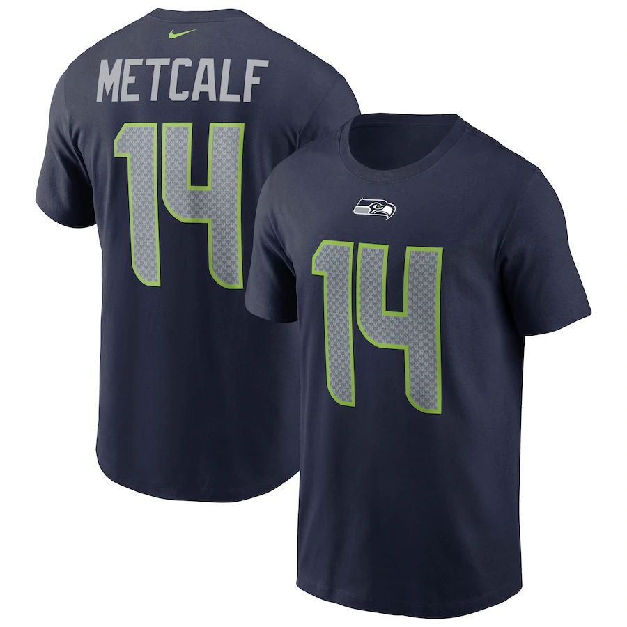 Seattle Seahawks #14 DK Metcalf Nike Team Player Name & Number T-Shirt College Navy