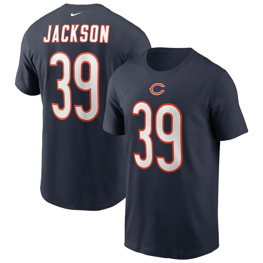 Chicago Bears #39 Eddie Jackson Nike Team Player Name & Number T-Shirt Navy