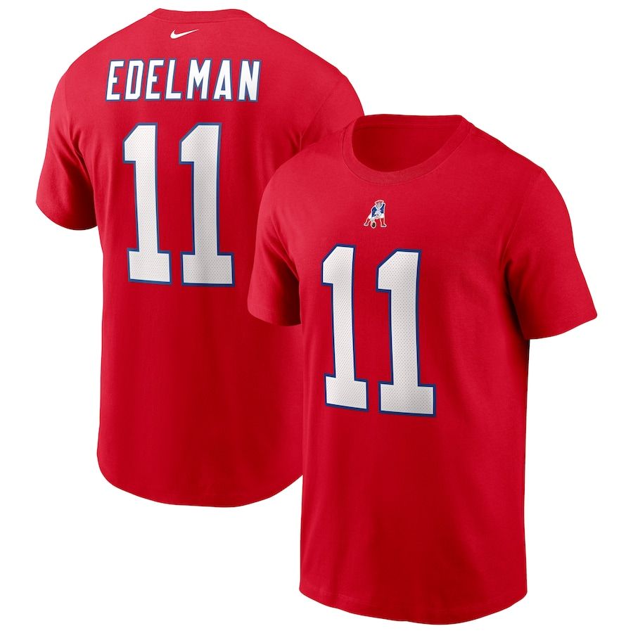 New England Patriots #11 Julian Edelman Nike Team Player Name & Number T-Shirt Red