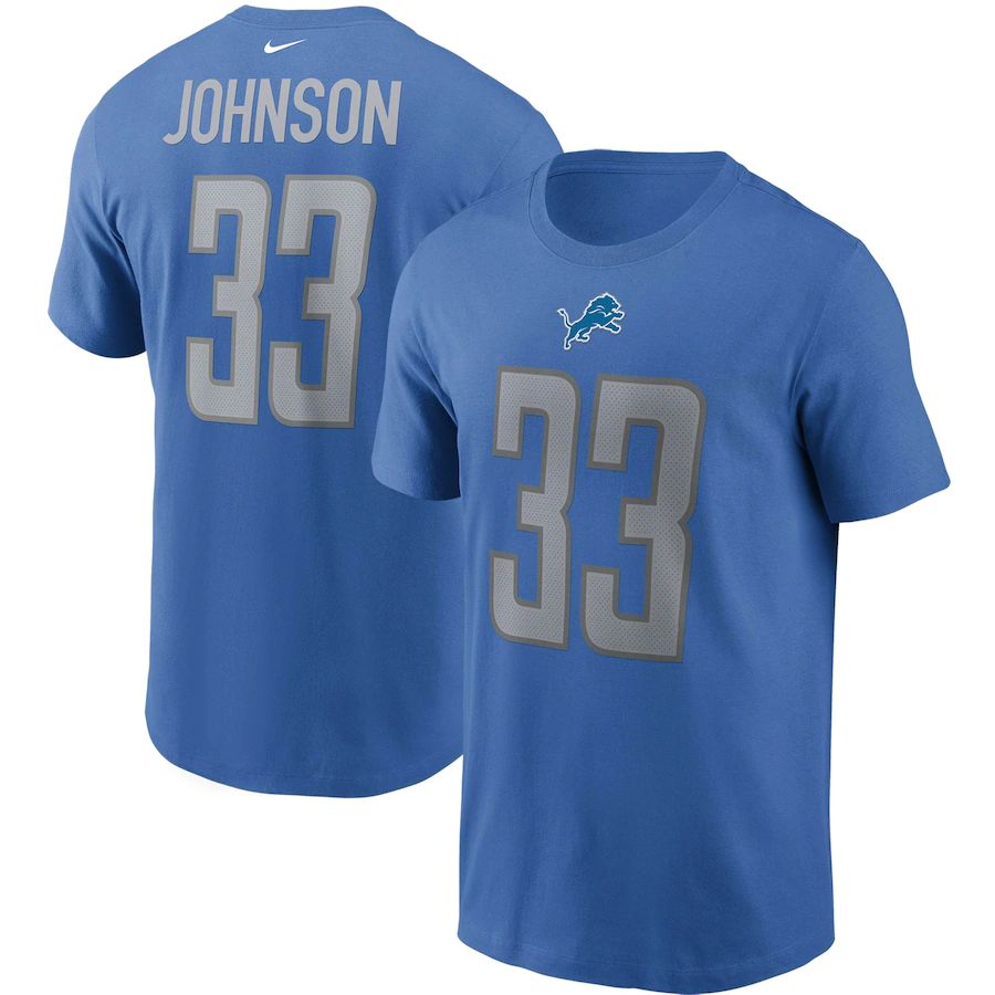 Detroit Lions #33 Kerryon Johnson Nike Team Player Name & Number T-Shirt Blue