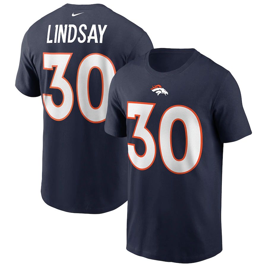 Denver Broncos #30 Phillip Lindsay Nike Team Player Name & Number T-Shirt Navy