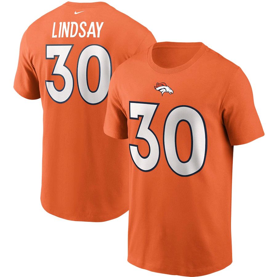 Denver Broncos #30 Phillip Lindsay Nike Team Player Name & Number T-Shirt Orange