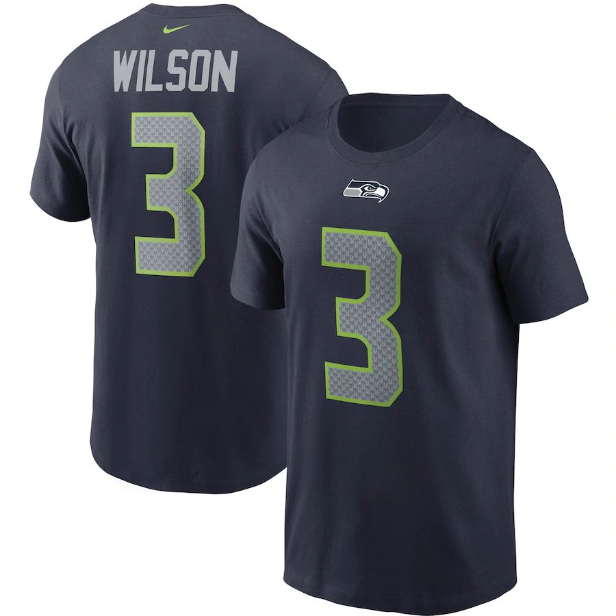 Seattle Seahawks #3 Russell Wilson Nike Team Player Name & Number T-Shirt College Navy