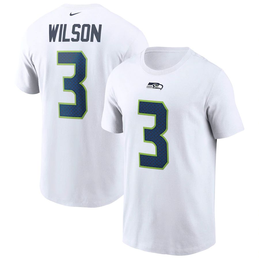 Seattle Seahawks #3 Russell Wilson Nike Team Player Name & Number T-Shirt White