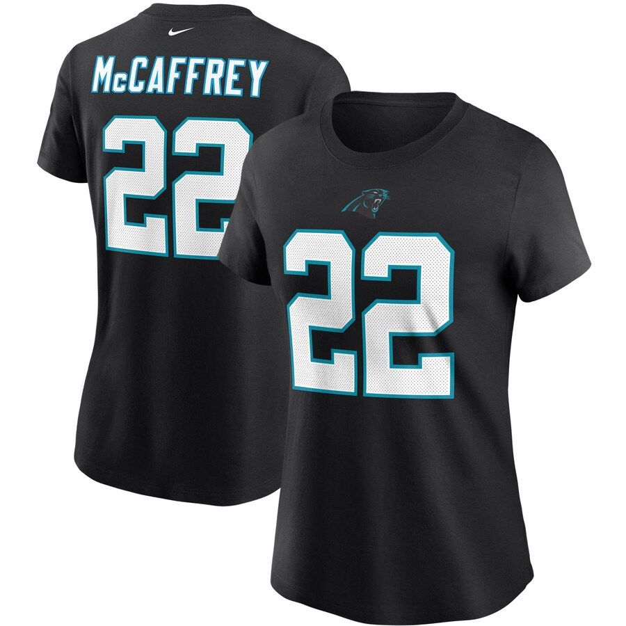 Carolina Panthers #22 Christian McCaffrey Nike Women's Team Player Name & Number T-Shirt Black