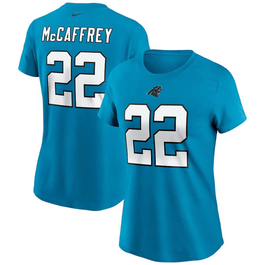 Carolina Panthers #22 Christian McCaffrey Nike Women's Team Player Name & Number T-Shirt Blue