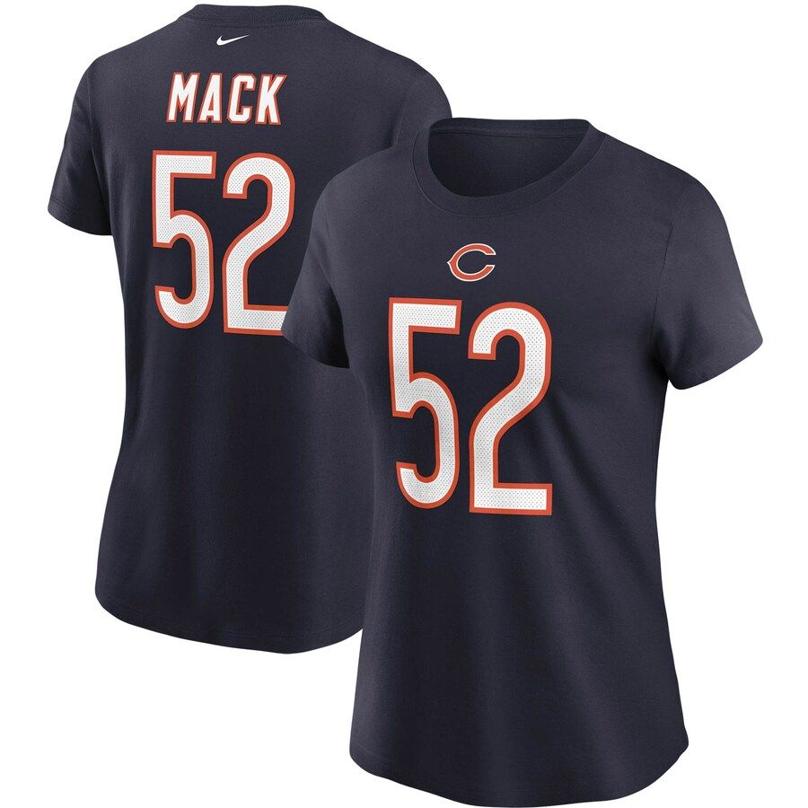 Chicago Bears #52 Khalil Mack Nike Women's Team Player Name & Number T-Shirt Navy