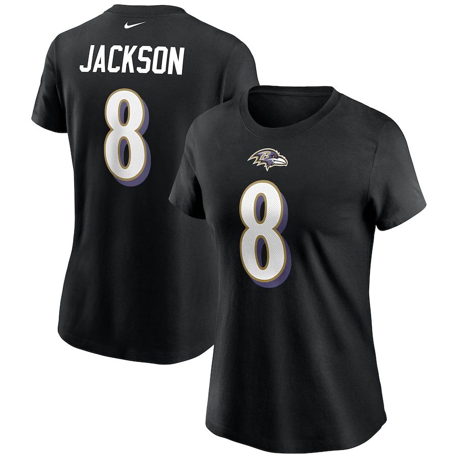 Baltimore Ravens #8 Lamar Jackson Nike Women's Team Player Name & Number T-Shirt Black