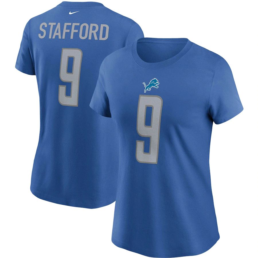 Detroit Lions #9 Matthew Stafford Nike Women's Team Player Name & Number T-Shirt Blue