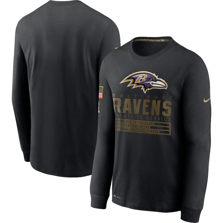 Baltimore Ravens Nike 2020 Salute to Service Sideline Performance Long Sleeve T-Shirt Black