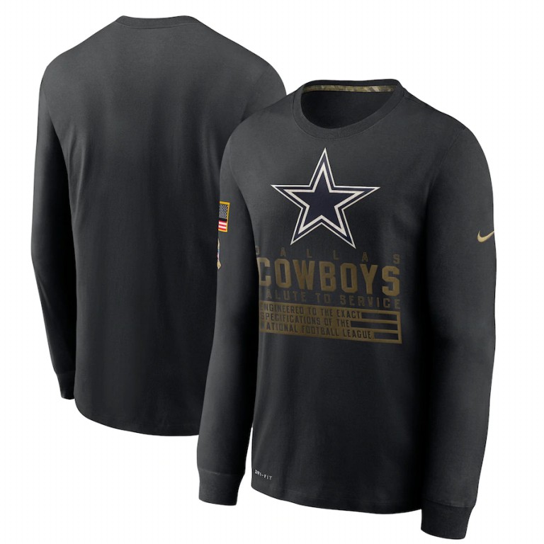 Dallas Cowboys Nike 2020 Salute to Service Sideline Performance Long Sleeve T-Shirt Black