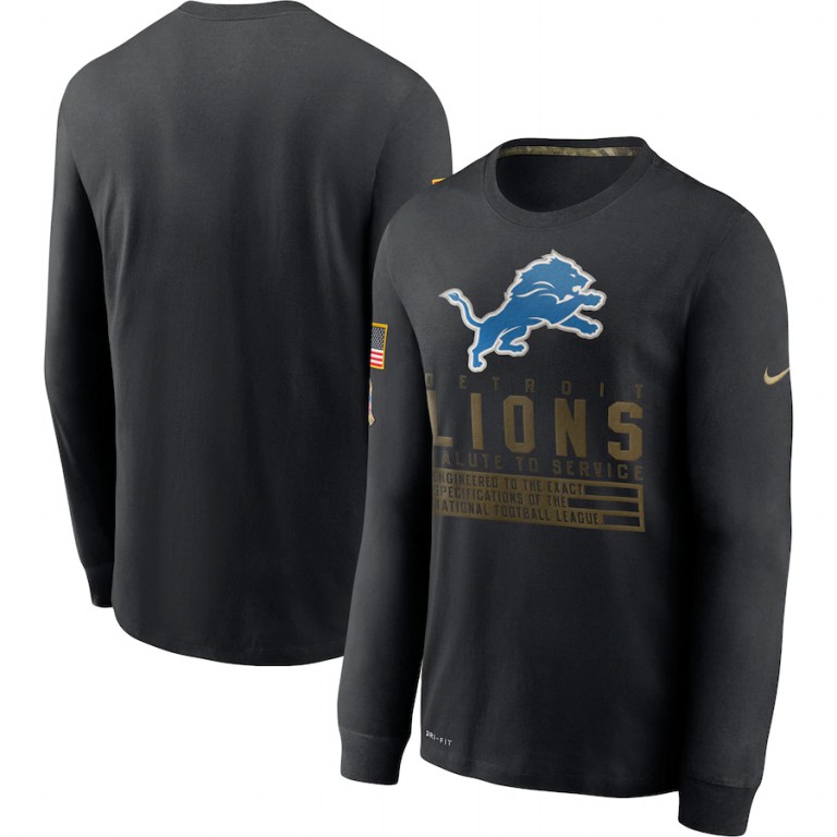 Detroit Lions Nike 2020 Salute to Service Sideline Performance Long Sleeve T-Shirt Black