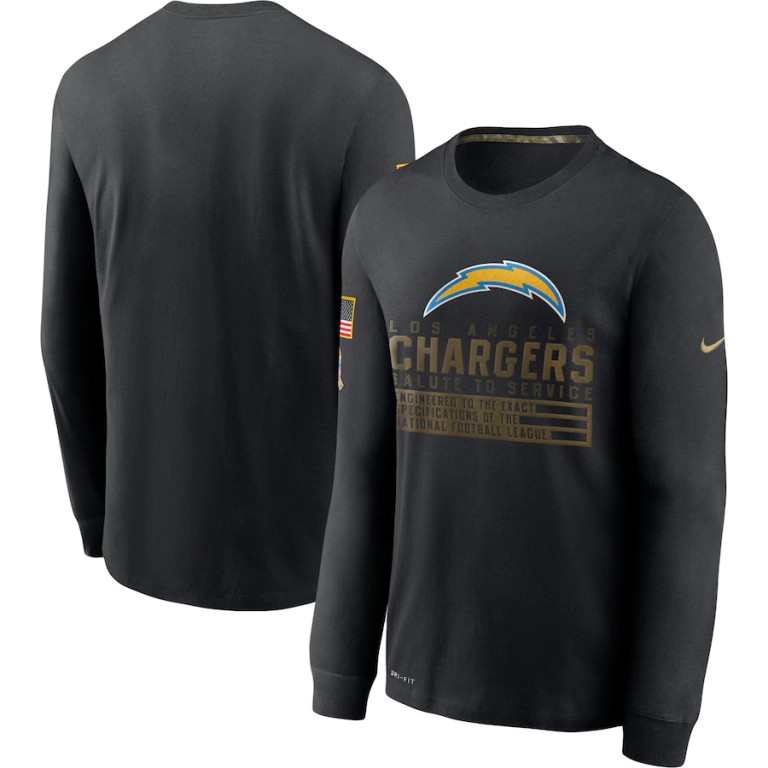 Los Angeles Chargers Nike 2020 Salute to Service Sideline Performance Long Sleeve T-Shirt Black