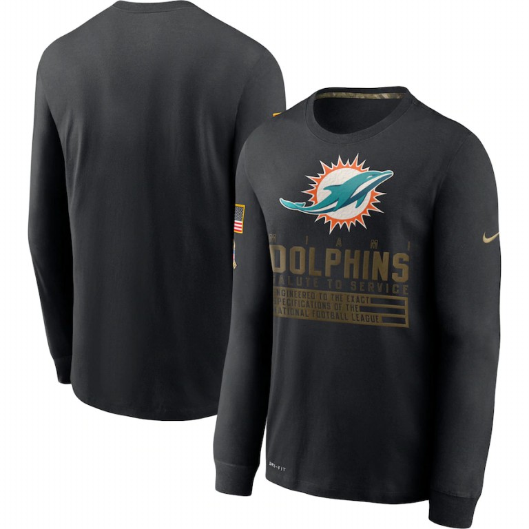 Miami Dolphins Nike 2020 Salute to Service Sideline Performance Long Sleeve T-Shirt Black