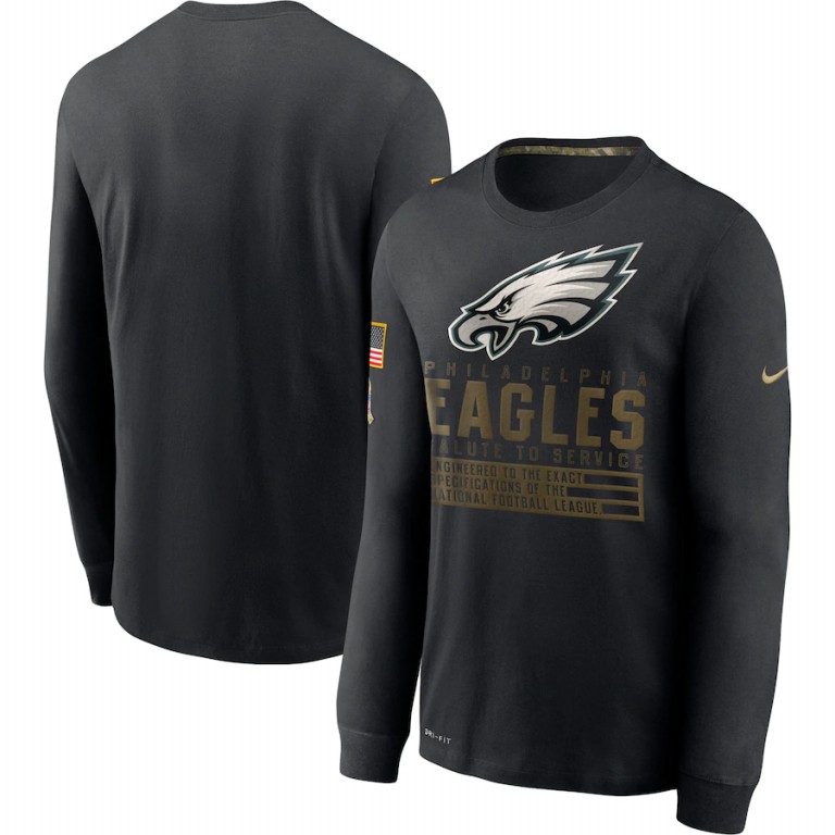 Philadelphia Eagles Nike 2020 Salute to Service Sideline Performance Long Sleeve T-Shirt Black