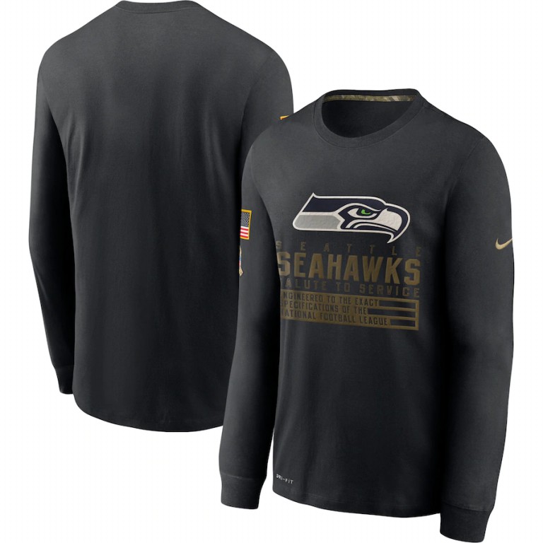 Seattle Seahawks Nike 2020 Salute to Service Sideline Performance Long Sleeve T-Shirt Black