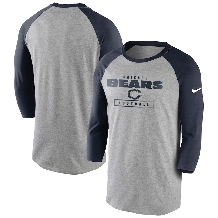 Chicago Bears Nike Fan Gear Tri-Blend Wordmark 3 4 Sleeve T-Shirt Heathered Gray Navy