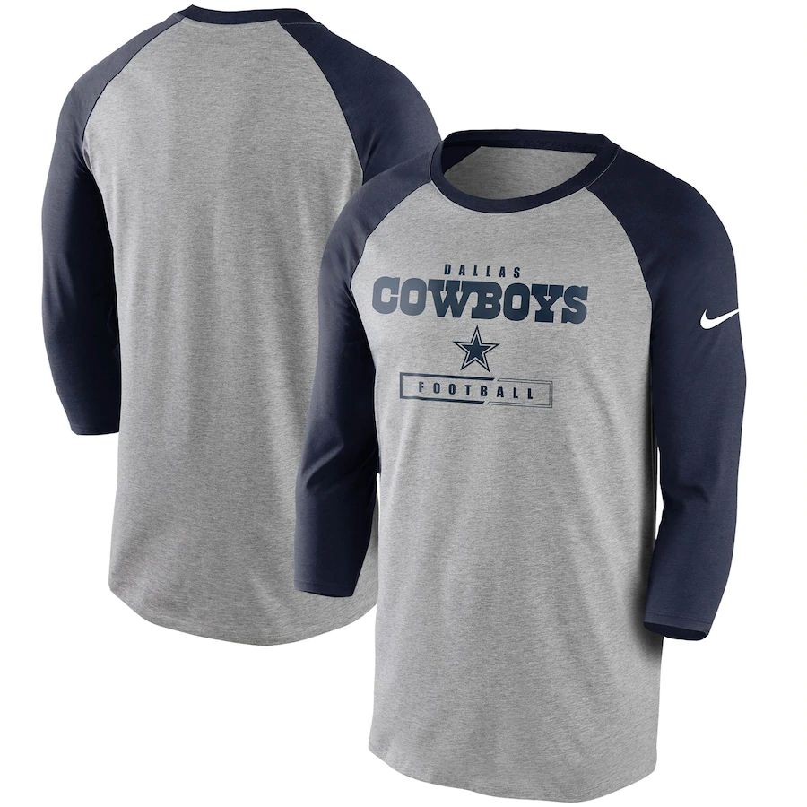 Dallas Cowboys Nike Fan Gear Tri-Blend Wordmark 3 4 Sleeve T-Shirt Heathered Gray Navy