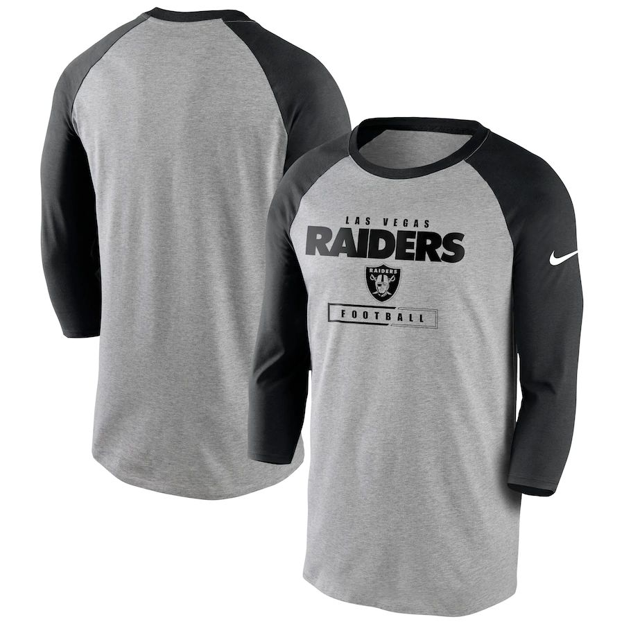 Las Vegas Raiders Nike Fan Gear Tri-Blend Wordmark 3 4 Sleeve T-Shirt Heathered Gray Black