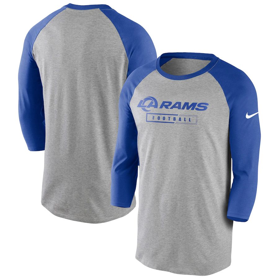 Los Angeles Rams Nike Fan Gear Tri-Blend Wordmark 3 4 Sleeve T-Shirt Heathered Gray Royal