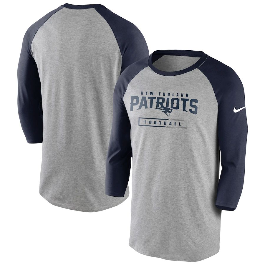 New England Patriots Nike Fan Gear Tri-Blend Wordmark 3 4 Sleeve T-Shirt Heathered Gray Navy