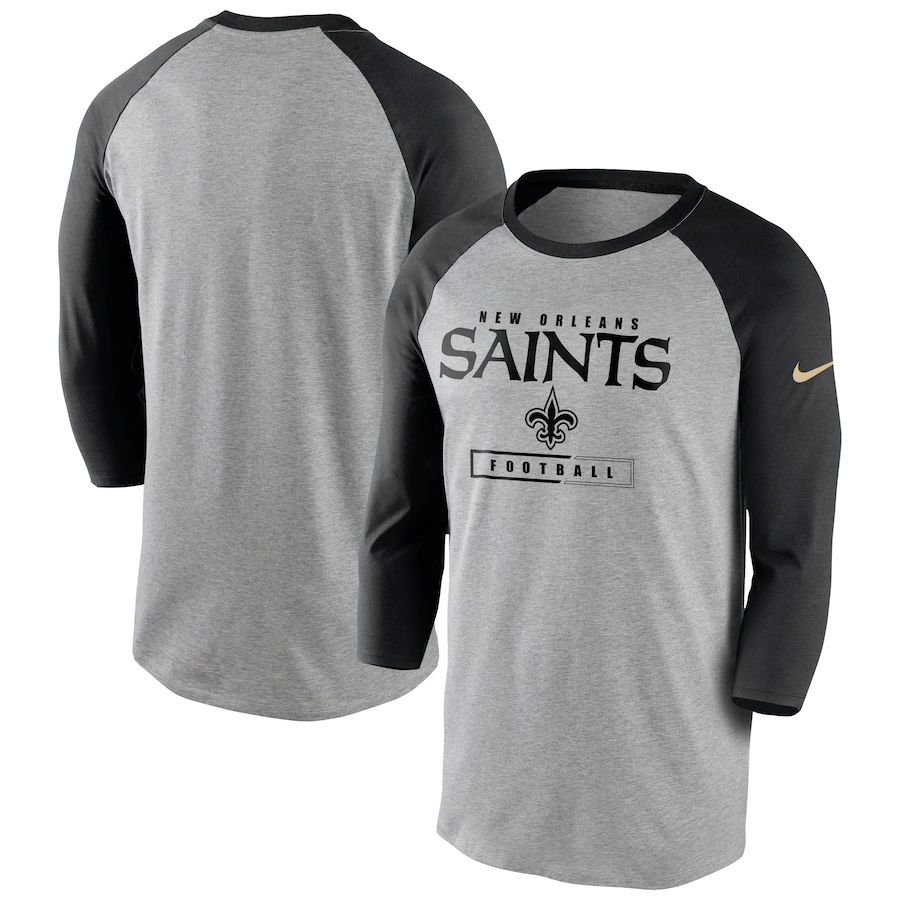 New Orleans Saints Nike Fan Gear Tri-Blend Wordmark 3 4 Sleeve T-Shirt Heathered Gray Black