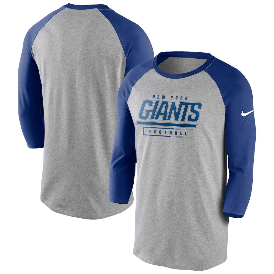 New York Giants Nike Fan Gear Tri-Blend Wordmark 3 4 Sleeve T-Shirt Heathered Gray Royal