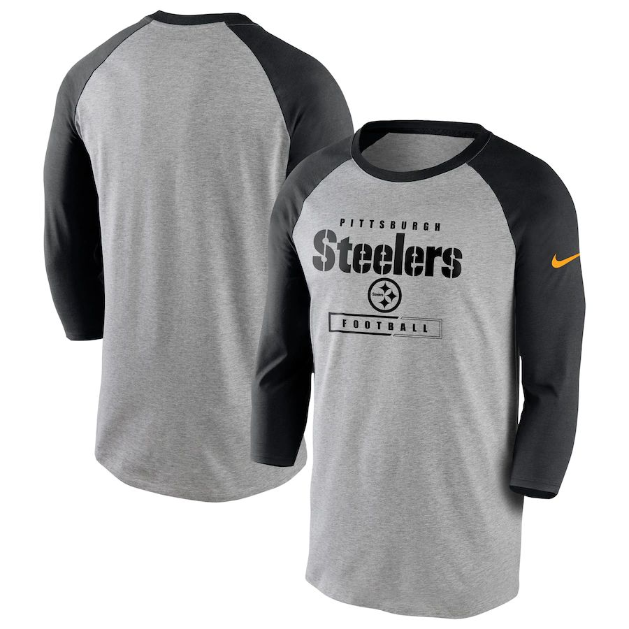 Pittsburgh Steelers Nike Fan Gear Tri-Blend Wordmark 3 4 Sleeve T-Shirt Heathered Gray Black