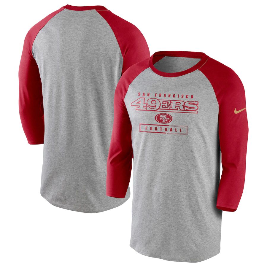 San Francisco 49ers Nike Fan Gear Tri-Blend Wordmark 3 4 Sleeve T-Shirt Heathered Gray Scarlet