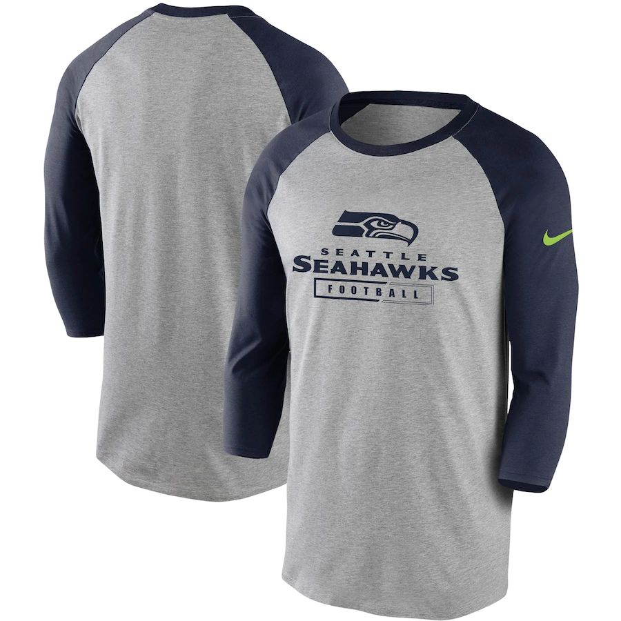 Seattle Seahawks Nike Fan Gear Tri-Blend Wordmark 3 4 Sleeve T-Shirt Heathered Gray College Navy