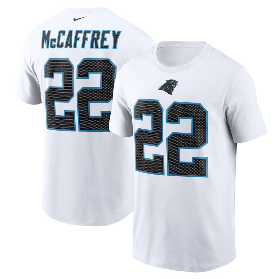 Carolina Panthers #22 Christian McCaffrey Nike Name & Number T-Shirt White