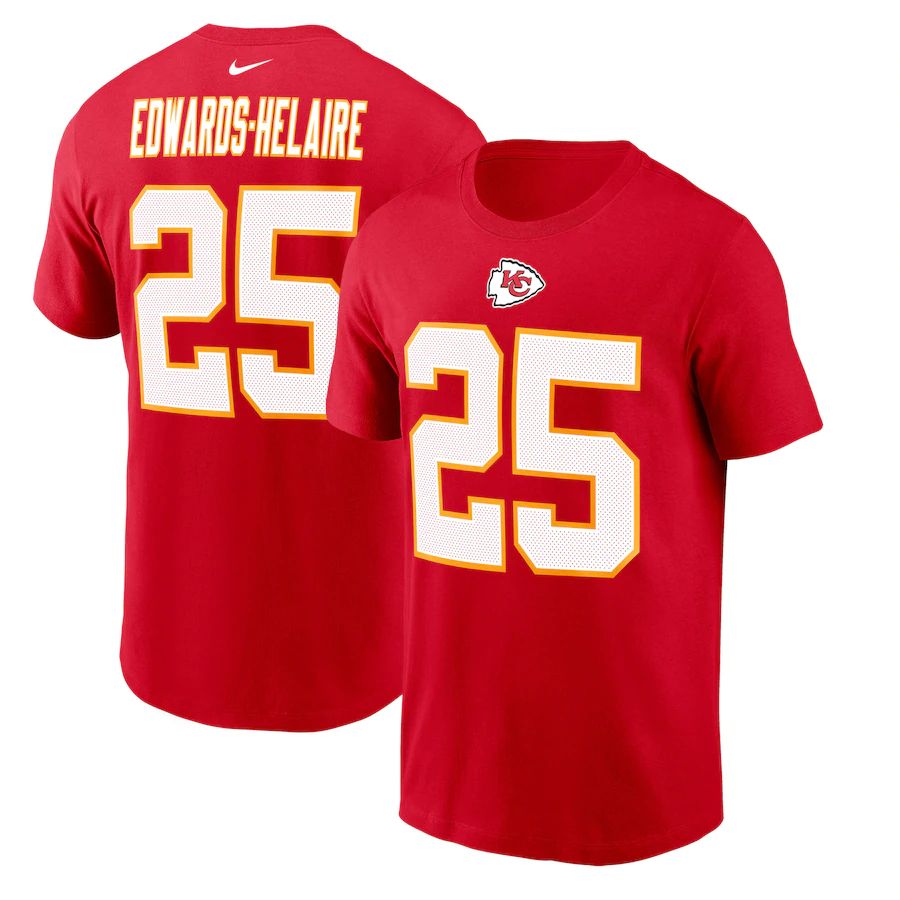 Kansas City Chiefs #25 Clyde Edwards-Helaire Nike Player Name & Number T-Shirt Red