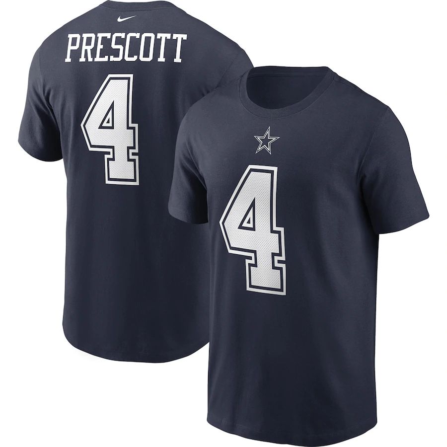 Dallas Cowboys #4 Dak Prescott Nike Name & Number T-Shirt Navy