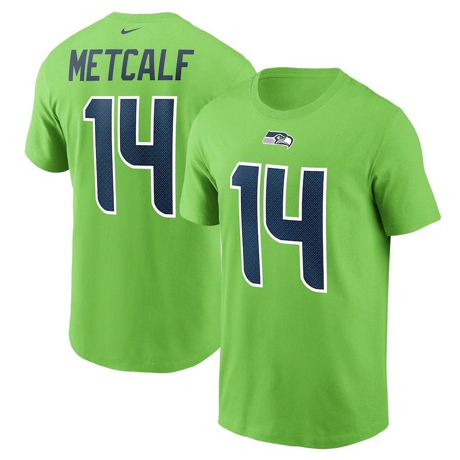 Seattle Seahawks #14 DK Metcalf Nike Name & Number T-Shirt Neon Green