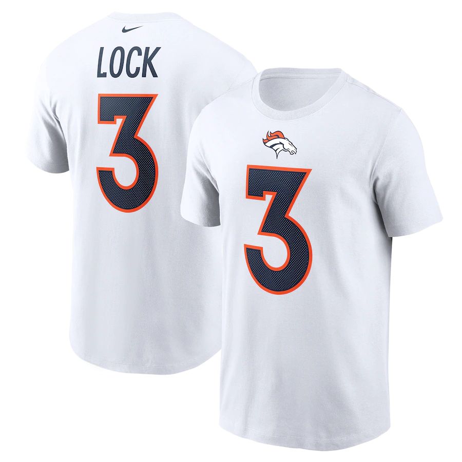 Denver Broncos #3 Drew Lock Nike Name & Number T-Shirt White