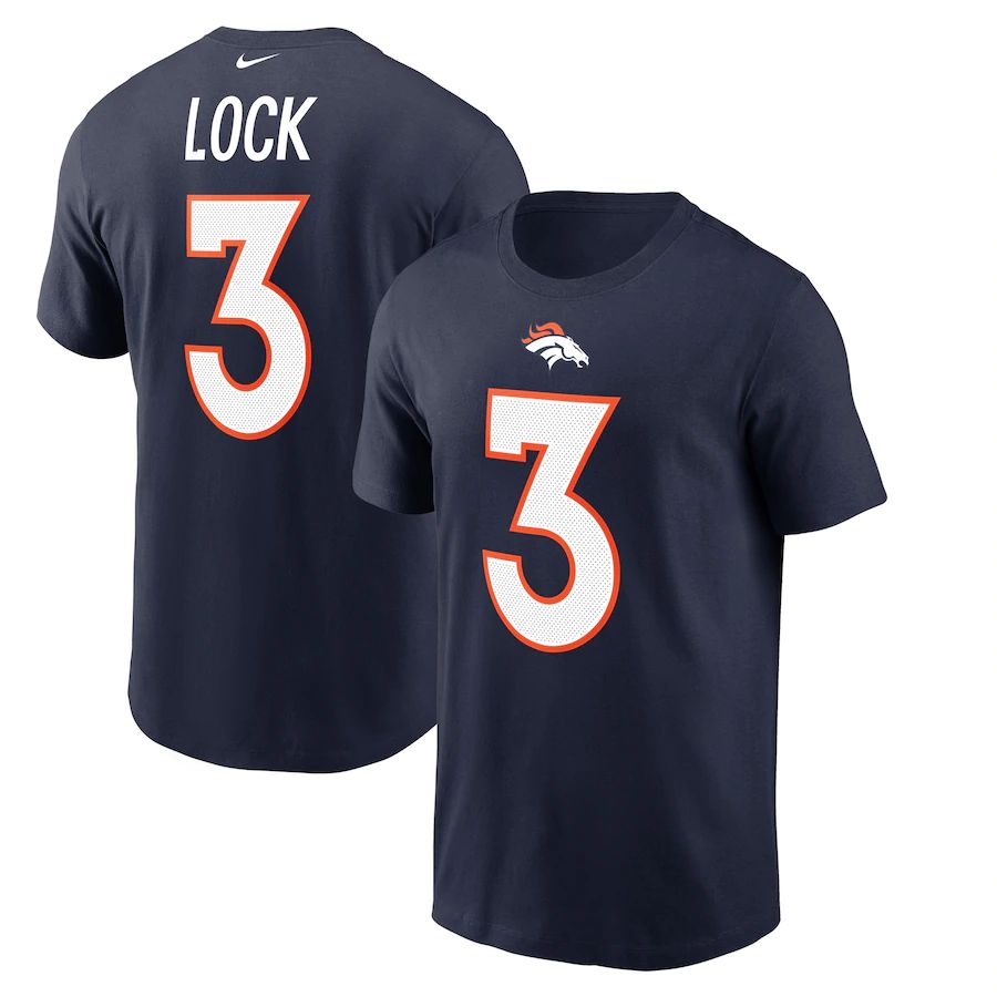 Denver Broncos #3 Drew Lock Nike Player Name & Number T-Shirt Navy