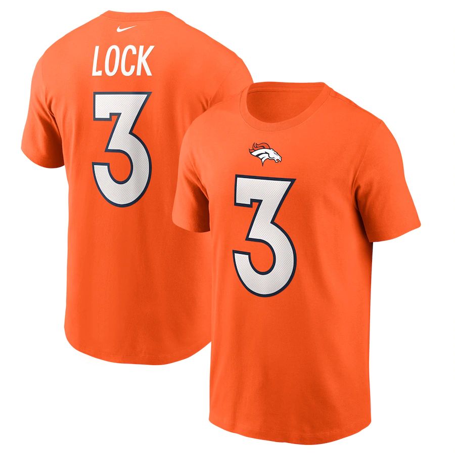 Denver Broncos #3 Drew Lock Nike Player Name & Number T-Shirt Orange