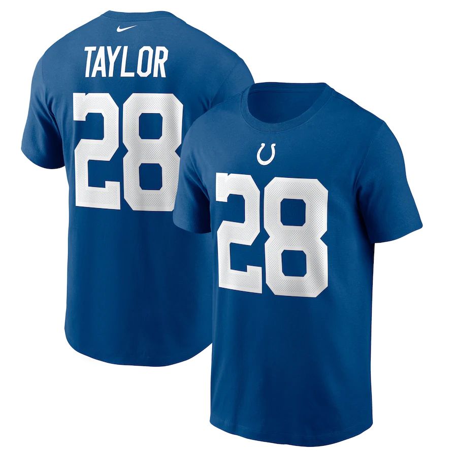 Indianapolis Colts #28 Jonathan Taylor Nike Player Name & Number T-Shirt Royal