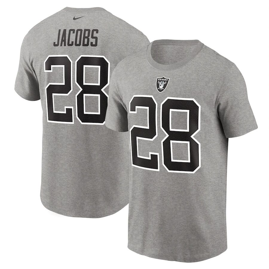 Las Vegas Raiders #28 Josh Jacobs Nike Name & Number T-Shirt Gray